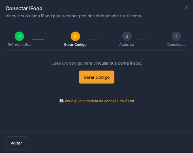 Assistente no passo 2, com o botão Gerar Código