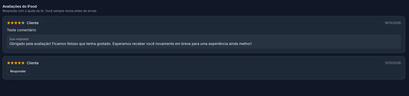 Avaliação respondida, com a resposta da loja embaixo do comentário