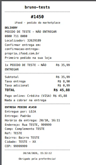Comanda de um pedido do iFood pago online